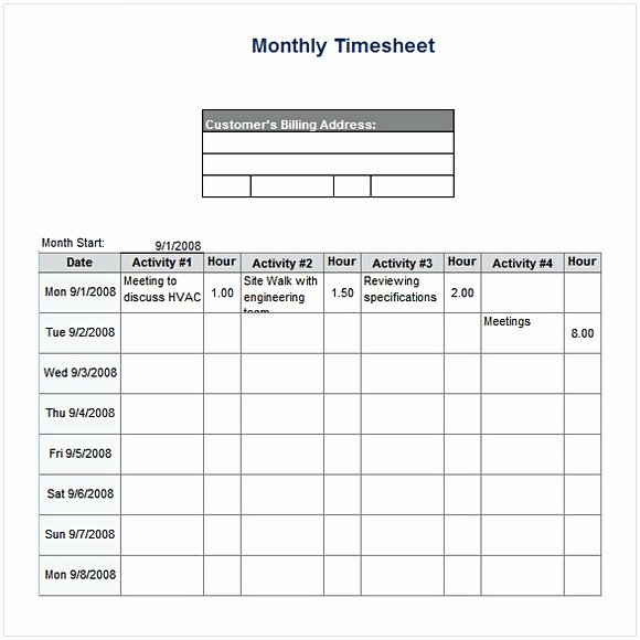 Monthly Timesheet Template Excel Unique Monthly Timesheet Template