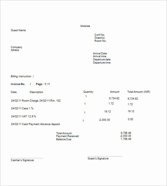 Motel 6 Receipt Template Awesome Hotel Invoice Template 19 Free Word Excel Pdf format