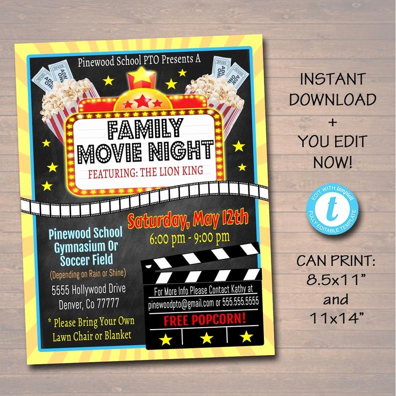 Movie Night Flyer Template Best Of Editable Movie Night Flyer Printable Pta Pto Flyer School