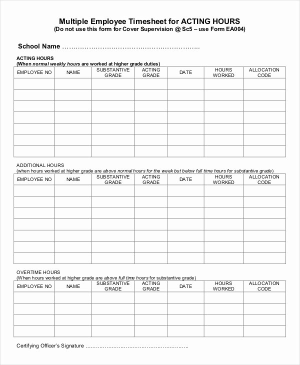 Multiple Employee Timesheet Template Awesome Printable Employee Timesheet Printable Pages