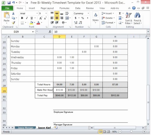 Multiple Employee Timesheet Template Fresh Free Bi Weekly Timesheet Template for Excel 2013