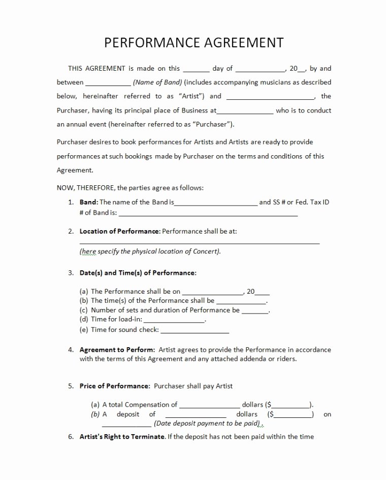 Music Artist Contract Template Awesome 7 Artist Performance Contract Template Word Pdf Docs