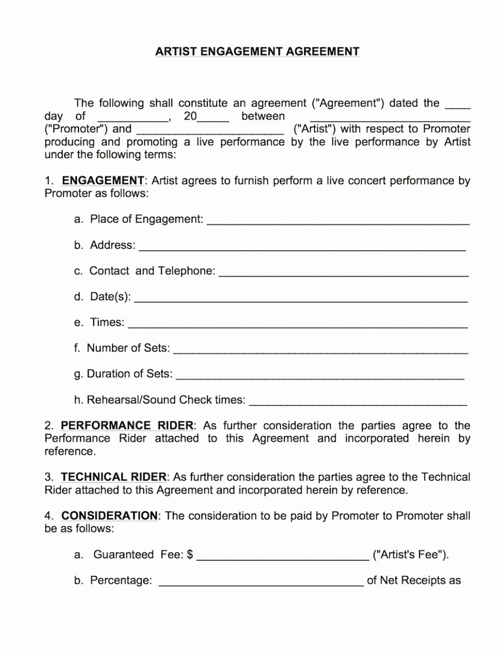 Music Artist Contract Template Best Of 28 Of Template Band Performance Contract