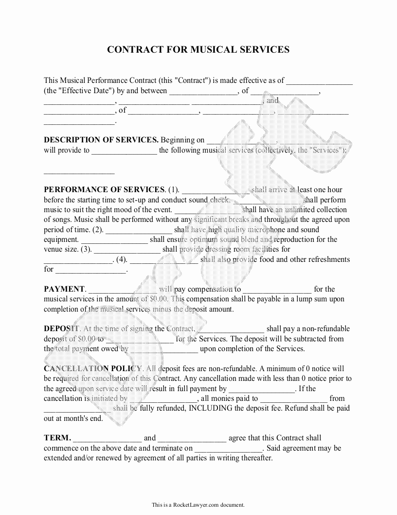 Music Artist Contract Template Lovely Music Performance Contract Artist Performance Agreement