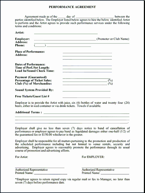 Music Artist Contract Template Lovely Music Performance Contract