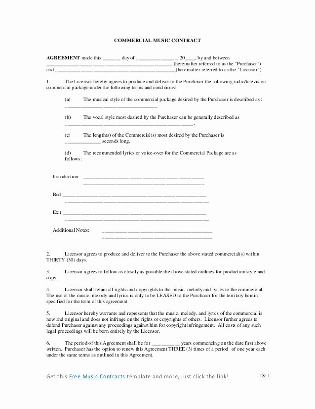 Music Artist Contract Template New Mercial Music Contract