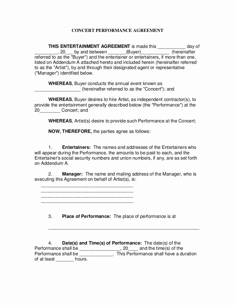 Music Artist Contract Templates Awesome Concert Performance Contract