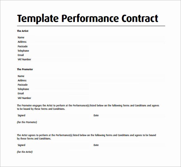 Music Artist Contract Templates Awesome Performance Contract Template 14 Download Free