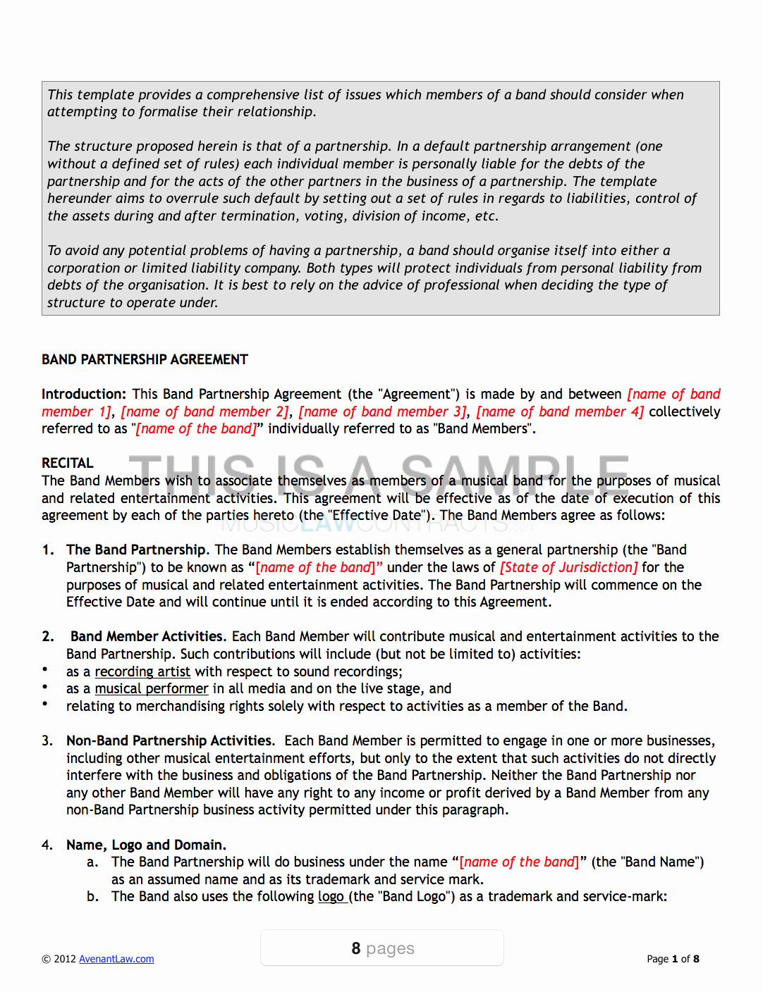 Music Artist Contract Templates Best Of Band Agreement Template
