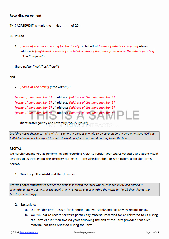 Music Artist Contract Templates New All In E Music Contract Pack