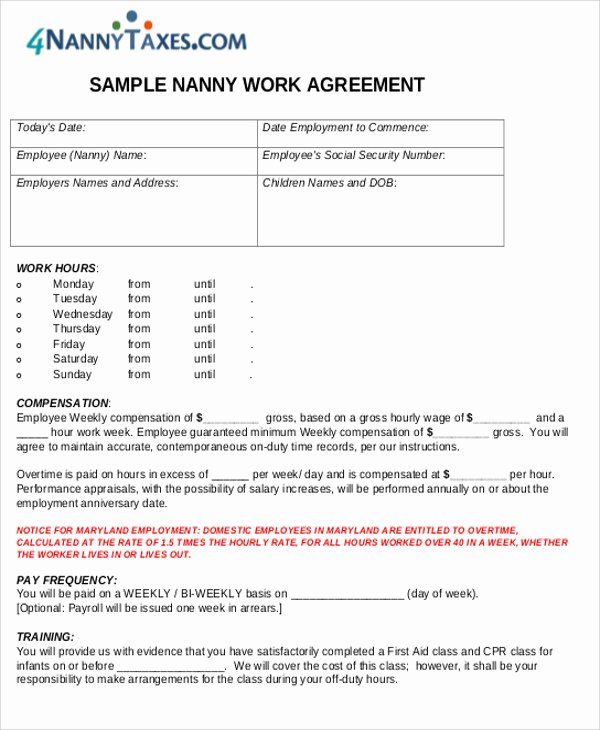 Nanny Contract Template Word Fresh 7 Nanny Agreement Contract Sample Templates Word Docs