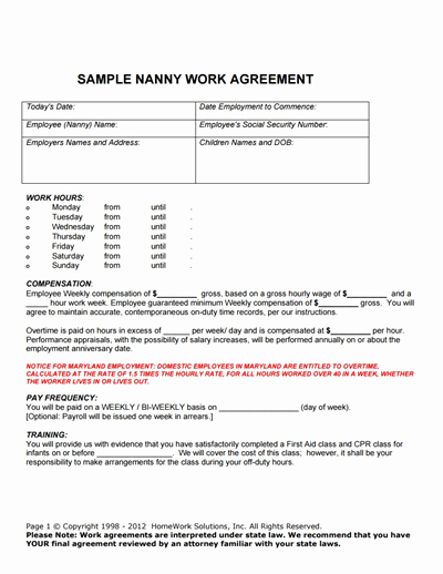 Nanny Contract Template Word Inspirational Nanny Contract Template Free Download Create Edit Fill