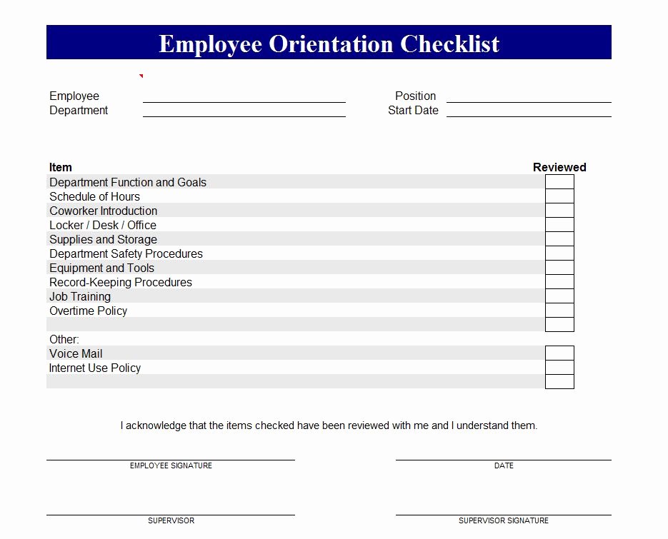 New Hire Checklist Template Excel Beautiful Employee orientation Checklist