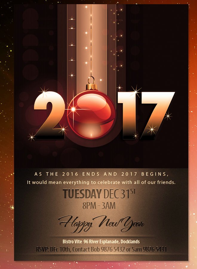 New Years Eve Invitations Templates Beautiful 2017 New Years Eve Dinner Invitation Brown theme Flyer