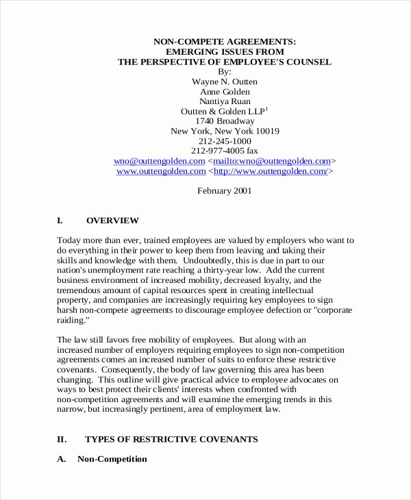 Non Compete Agreement Template Free Awesome Non Pete Agreement New York Template