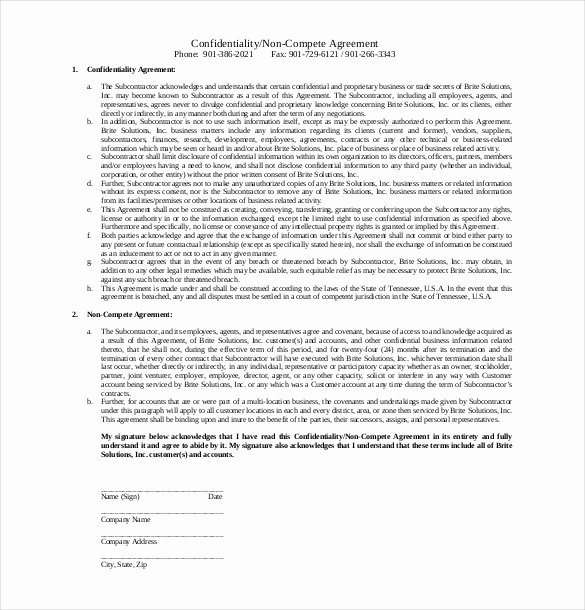 Non Compete Agreement Template Free Best Of 14 Non Pete Agreement Templates – Free Word Pdf