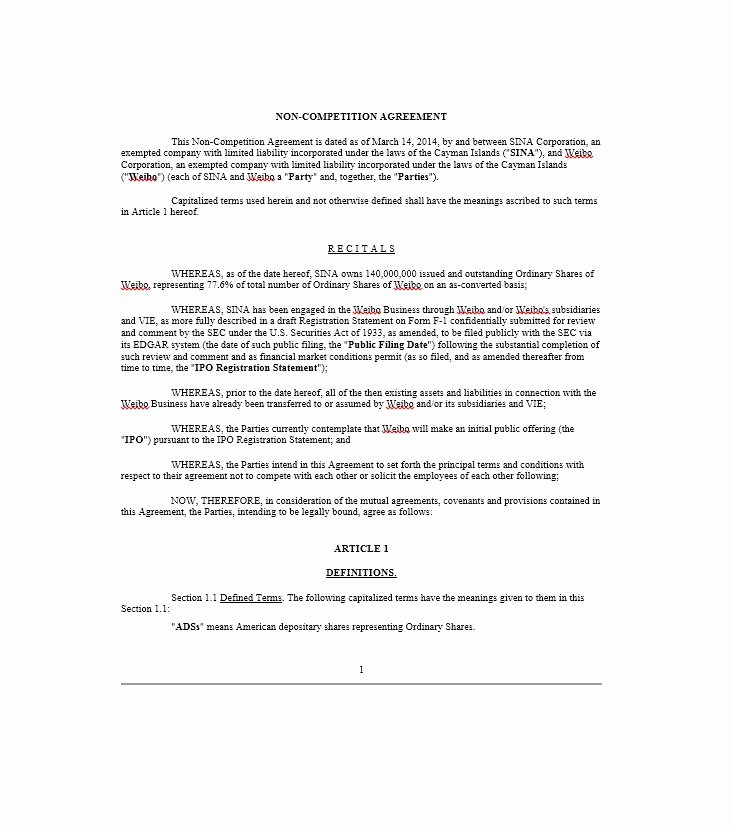 Non Compete Agreement Template Free Fresh 39 Ready to Use Non Pete Agreement Templates Template Lab
