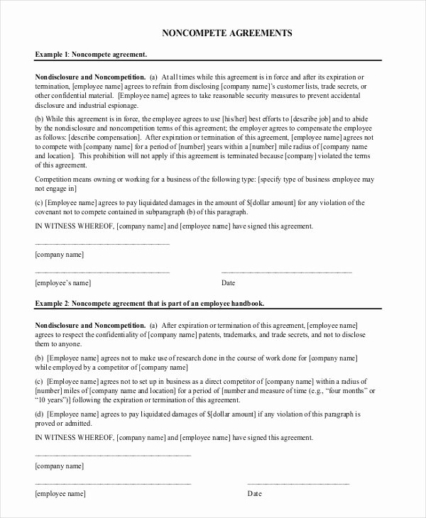 Non Compete Agreement Template Word Elegant Non Pete Agreement form – 9 Free Word Pdf Documents