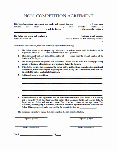 Non Compete Agreement Template Word Elegant Non Pete Agreement Free Download Create Edit Fill