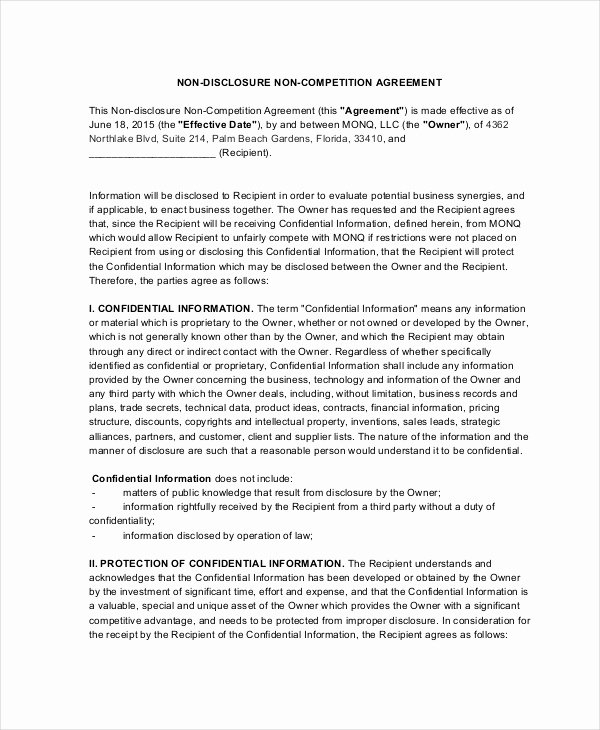 Non Compete Agreement Template Word Fresh 15 Non Pete Agreements Free Word Pdf format