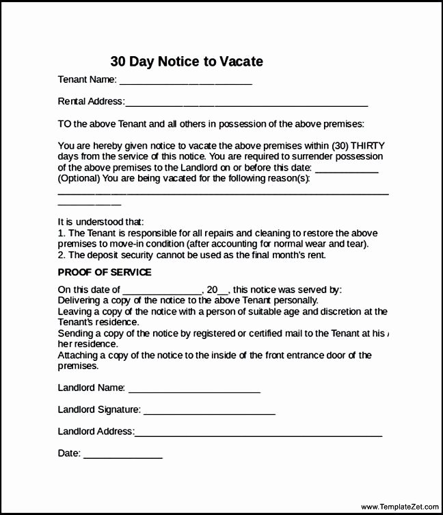 Notice to Vacate Template Luxury Landlord to Tenant 30 Day Notice Vacate Letter Idea 2018