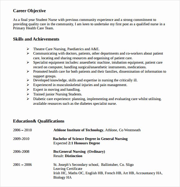 Nursing Student Resume Template Word Awesome 9 Nursing Resume Templates – Free Samples Examples