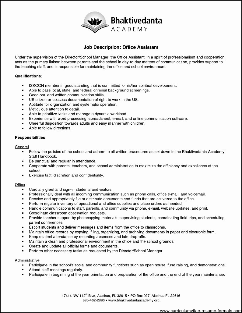 Office assistant Resume Template Best Of Duties An Fice assistant Resume