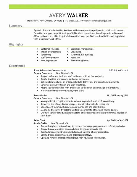 Office assistant Resume Template Elegant Best Store Administrative assistant Resume Example