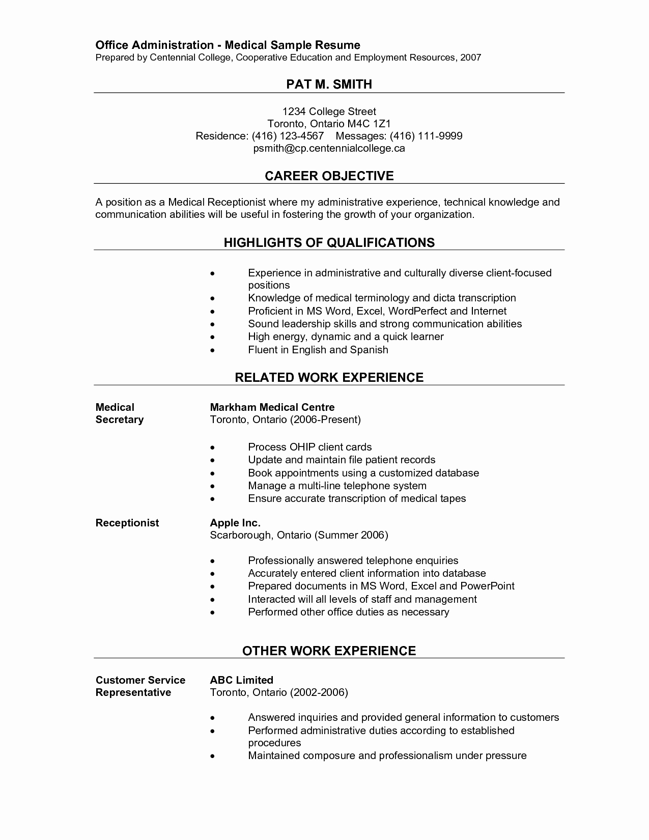 Office assistant Resume Template Luxury Fice Administration Medical Sample Resume Prepared