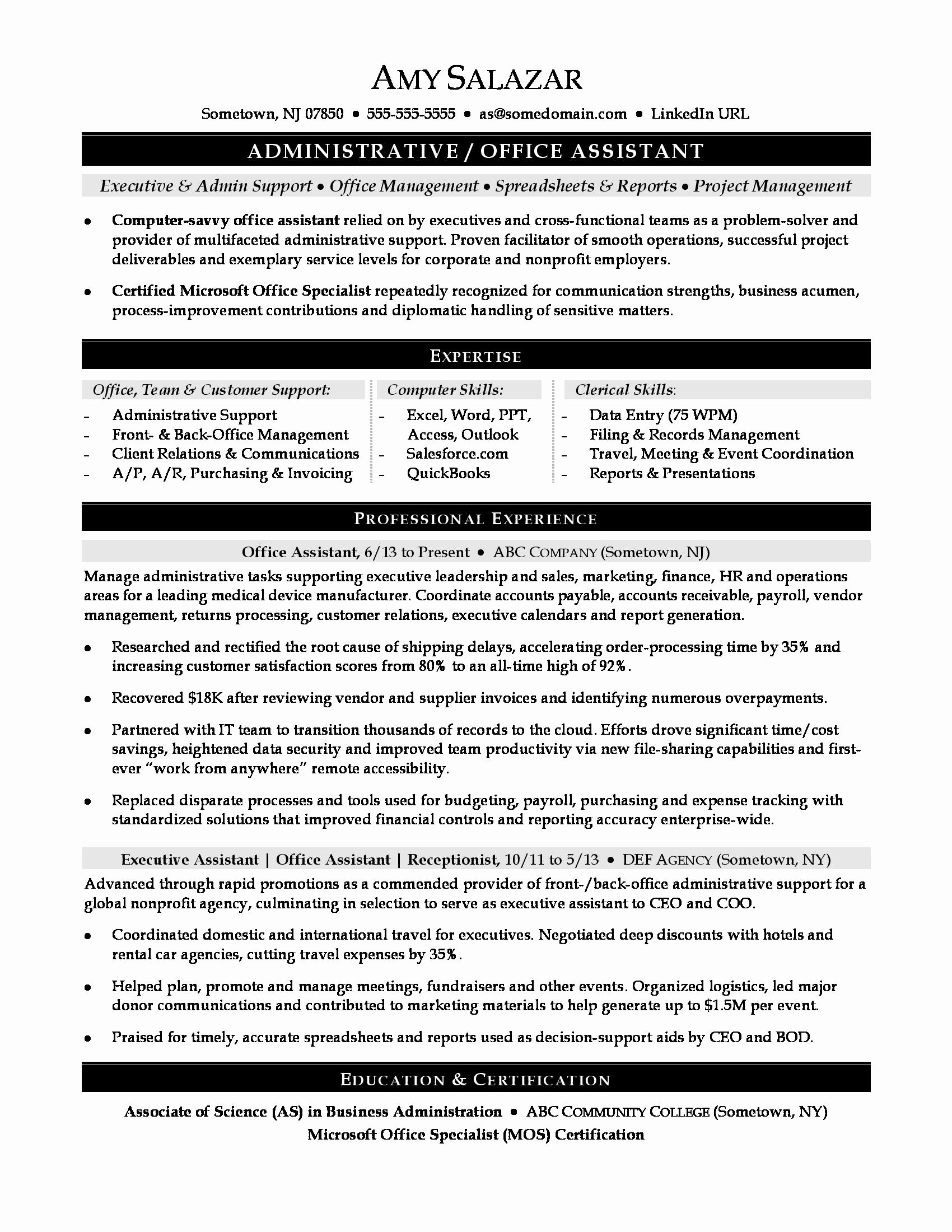 Office assistant Resume Template New Fice assistant Sample Resume
