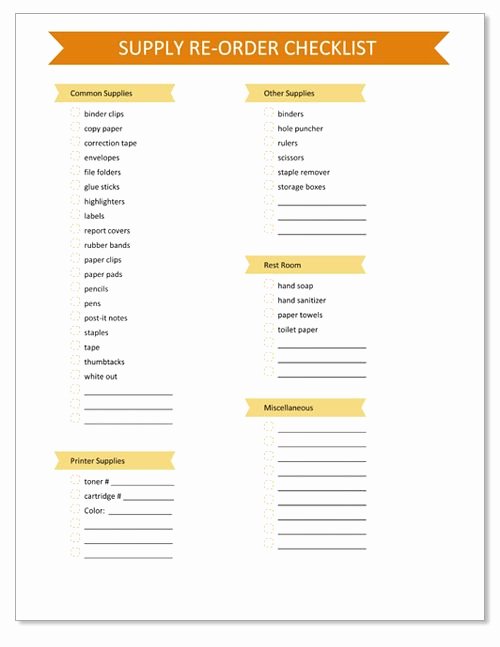 Office Supplies List Template Beautiful Mon Office Supply Checklist Printable