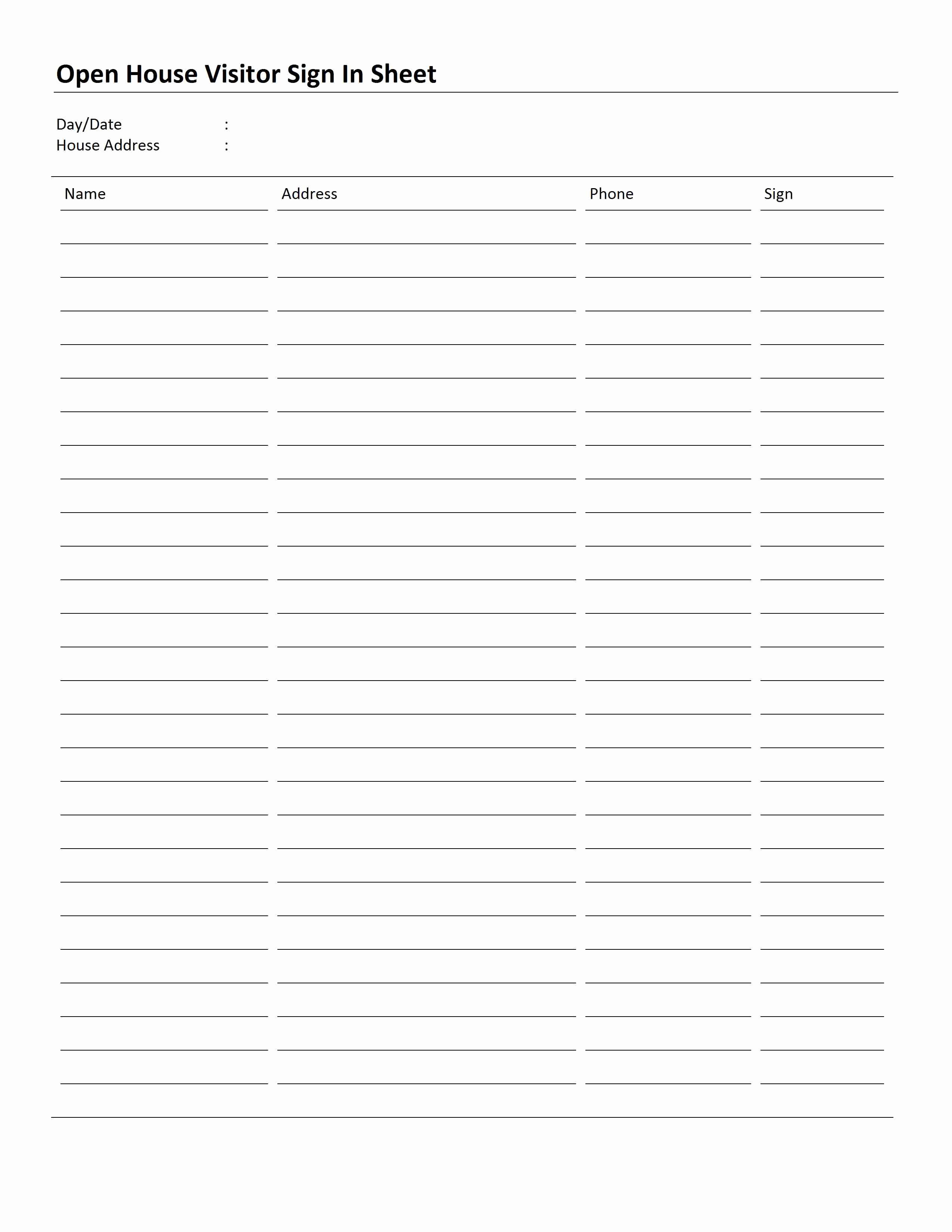 Open House Sign In Template Best Of Open House Sign In Sheet