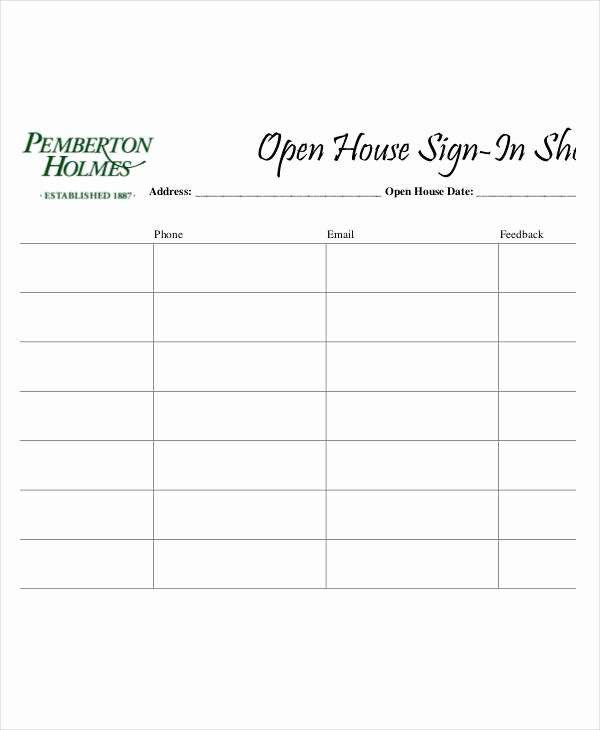 Open House Sign In Template Luxury Open House Sign In Sheet Templates 12 Free Pdf