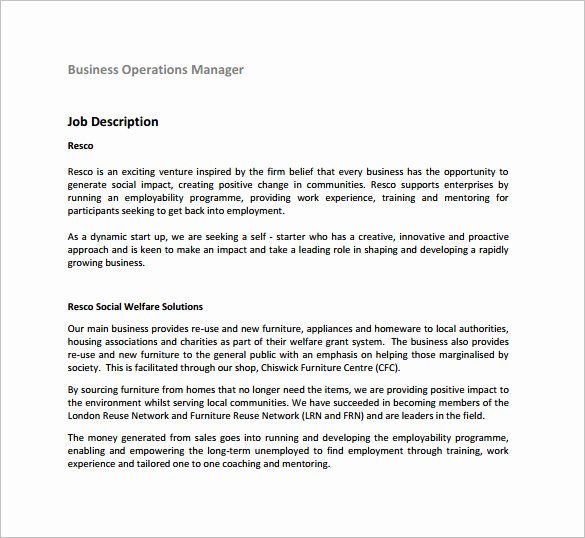 Operations Manager Job Description Template Awesome 9 Operations Manager Job Description Templates