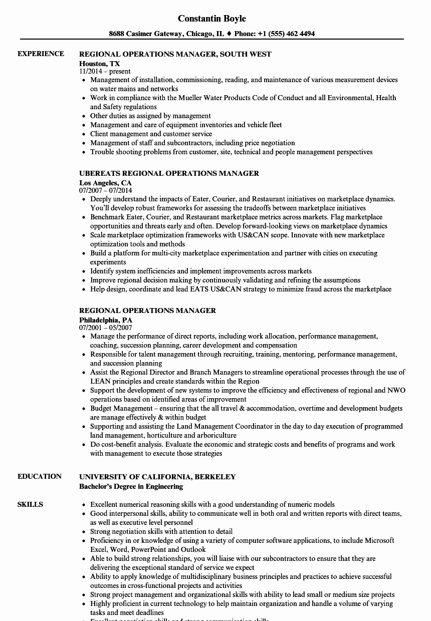 Operations Manager Job Description Template Awesome Regional Operations Manager Resume Samples