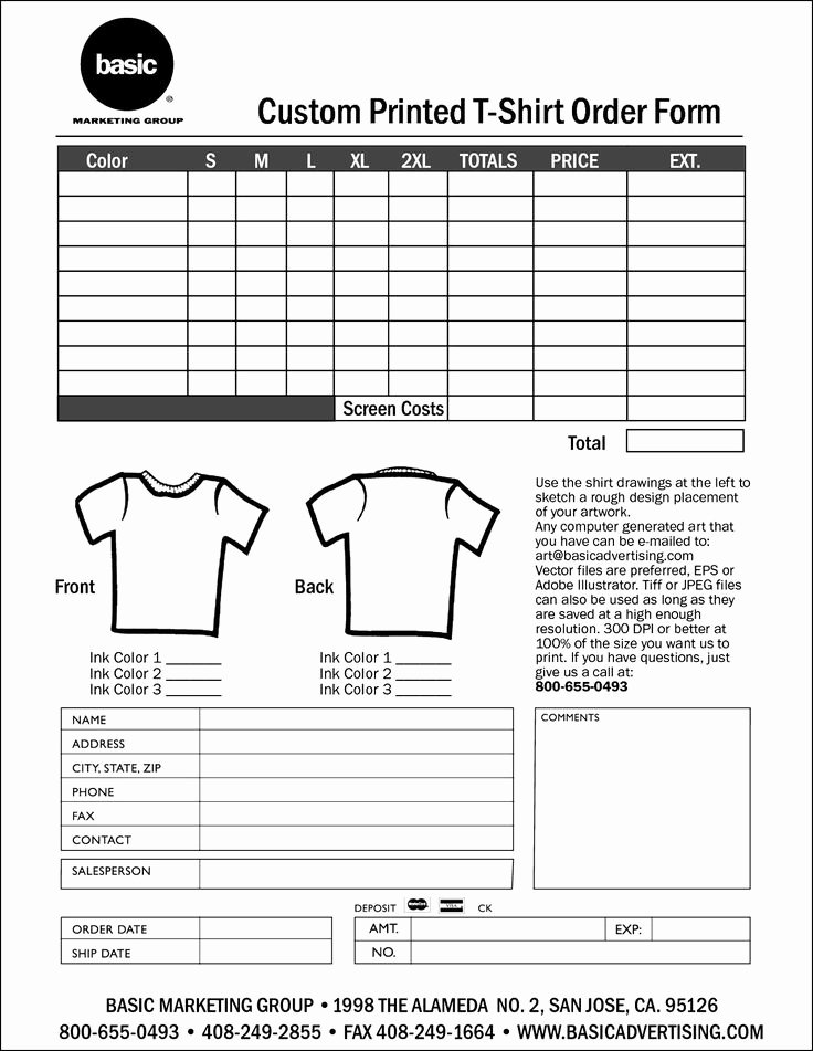 Order form Template Excel Elegant T Shirt order form Template Excel