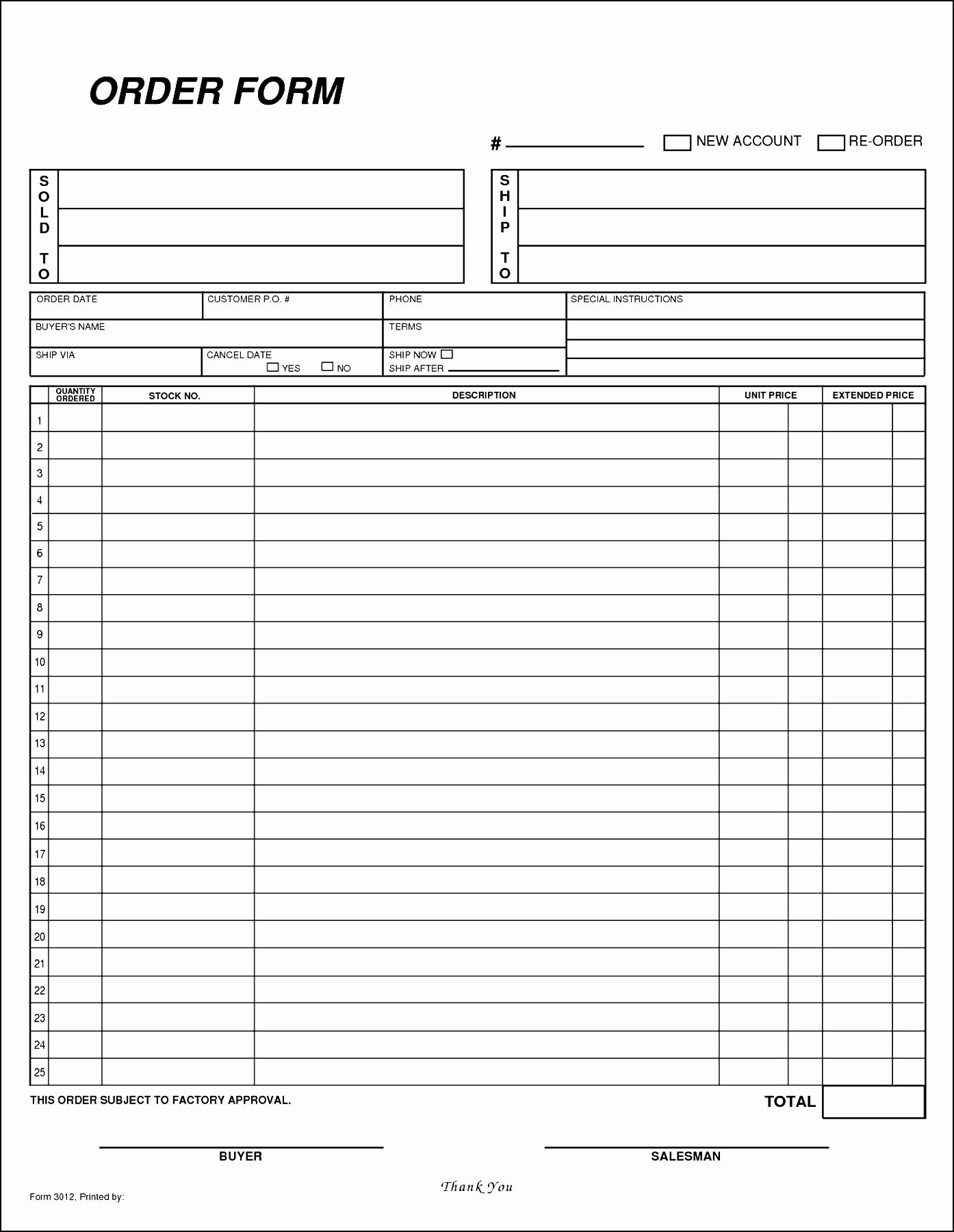 Ordering form Template Excel Lovely Free Blank order form Template Besttemplates123