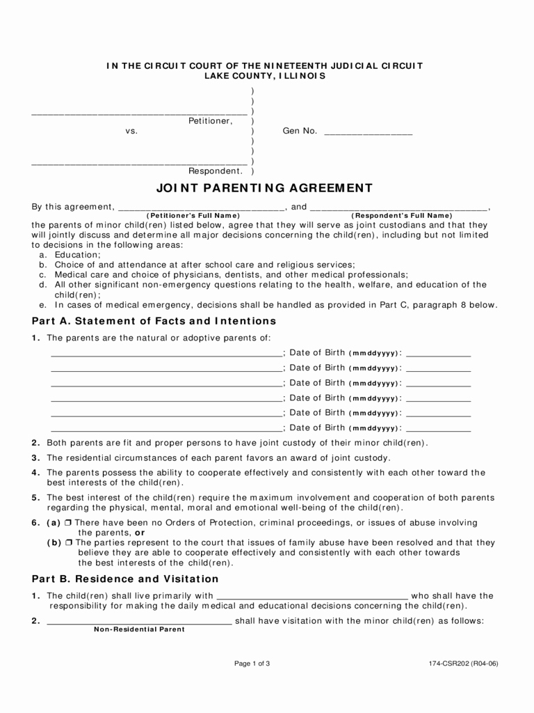Parenting Agreement Template Free Awesome Joint Custody Agreement form 6 Free Templates In Pdf