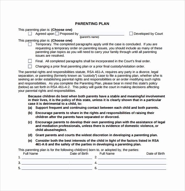 Parenting Agreement Template Free Best Of Sample Parenting Plan Template 8 Free Documents In Pdf