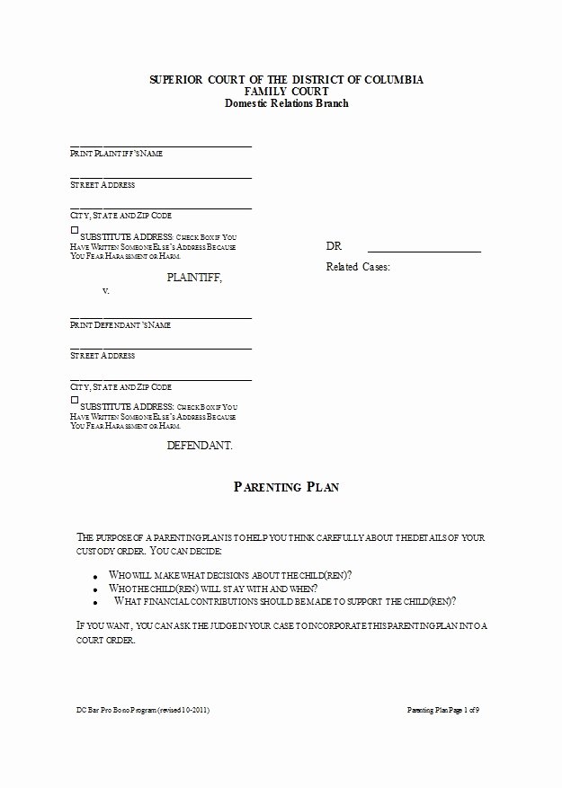 Parenting Agreement Template Free Fresh 49 Free Parenting Plan &amp; Custody Agreement Templates