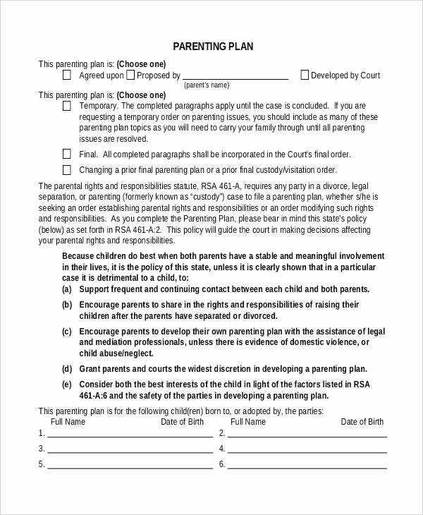 Parenting Agreement Template Free Fresh 9 Parenting Plan Templates Free Sample Example format