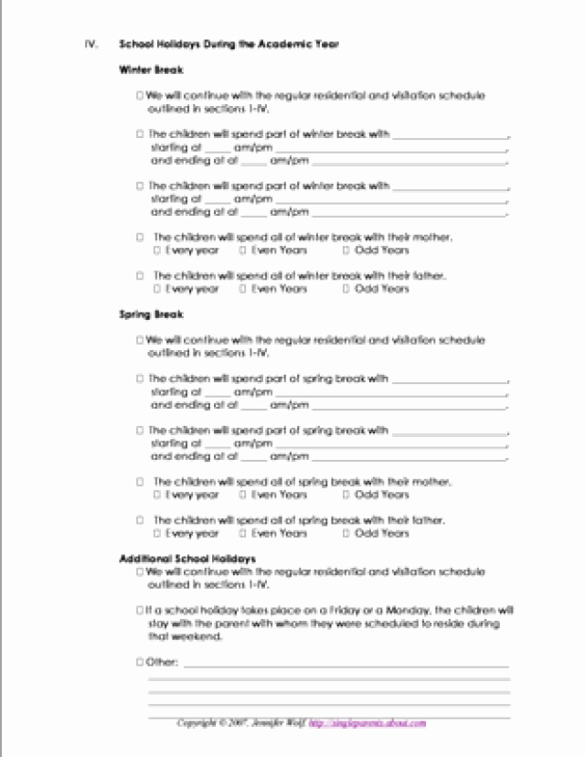 Parenting Agreement Template Free Fresh Free Printable forms for Single Parents