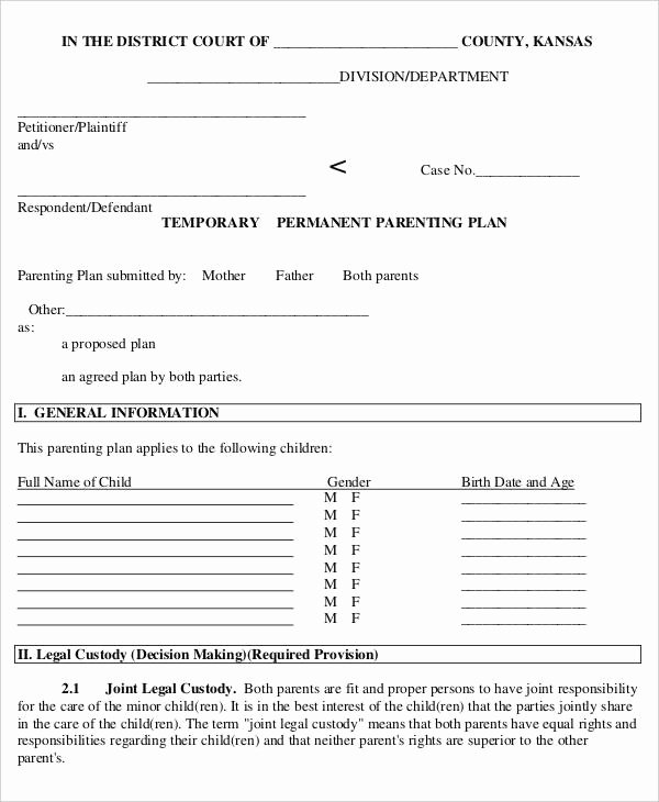 Parenting Agreement Template Free Inspirational 9 Parenting Plan Templates Free Sample Example format
