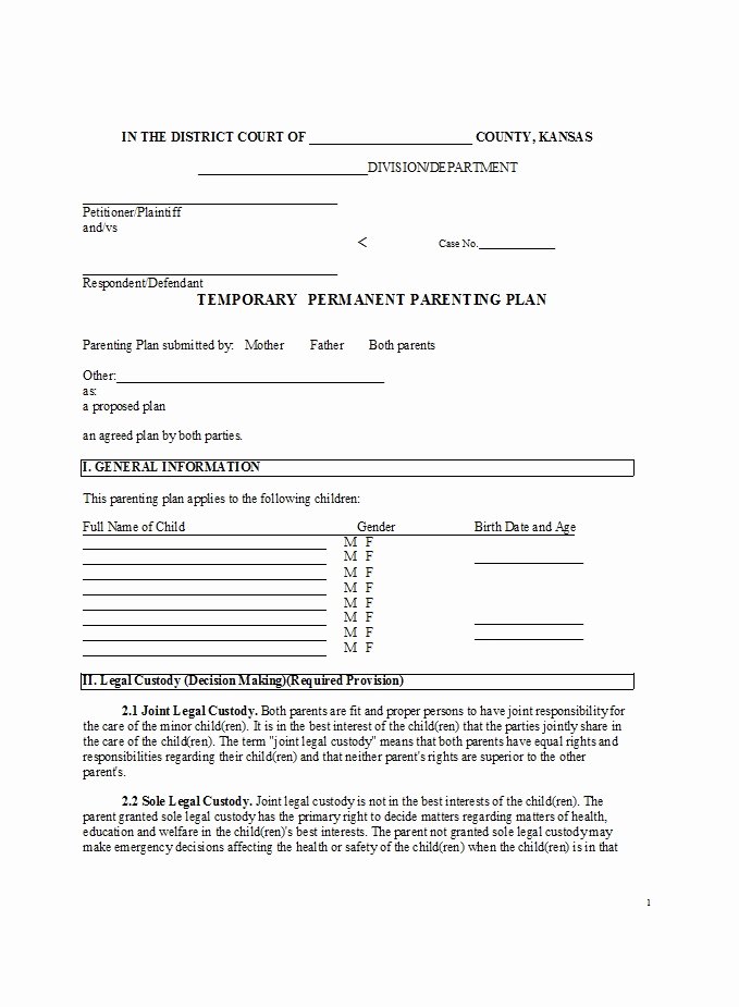 Parenting Agreement Template Free New 49 Free Parenting Plan &amp; Custody Agreement Templates