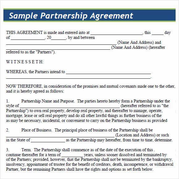 Partnership Agreement Template Free Elegant Sample Partnership Agreement 15 Documents In Pdf Word