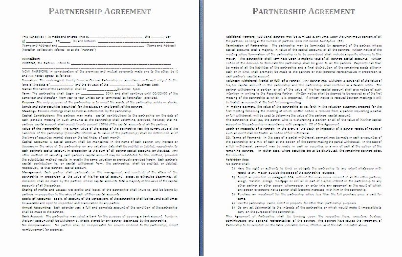 Partnership Agreement Template Free Inspirational Partnership Agreement Template