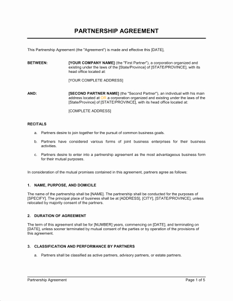 Partnership Contract Template Free Unique Partnership Agreement Sample