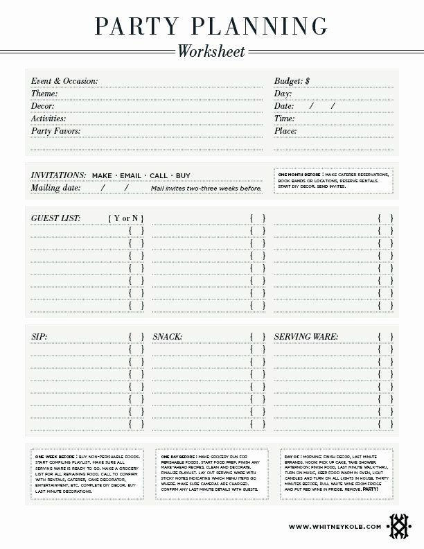 Party Planner Template Free Fresh Party Planning Worksheet