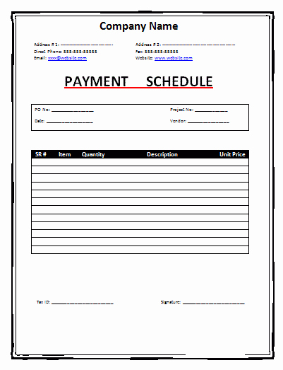 Payment Plan Template Word Lovely Payment Schedule Template