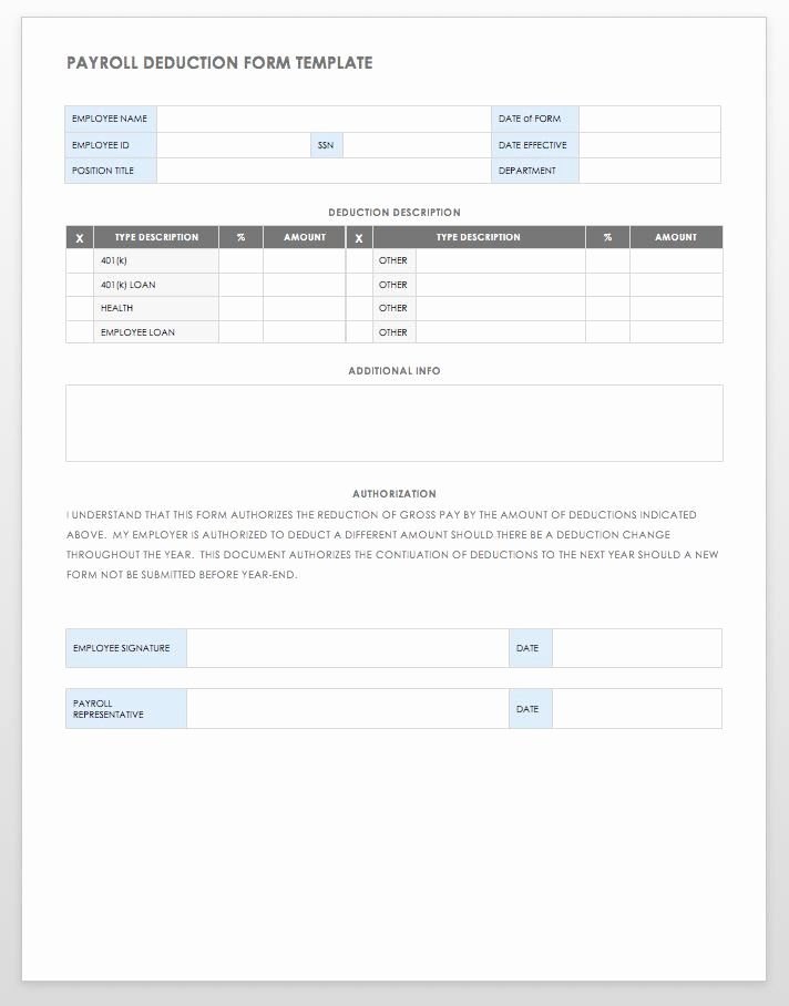 Payroll Deduction form Template Inspirational 15 Free Payroll Templates
